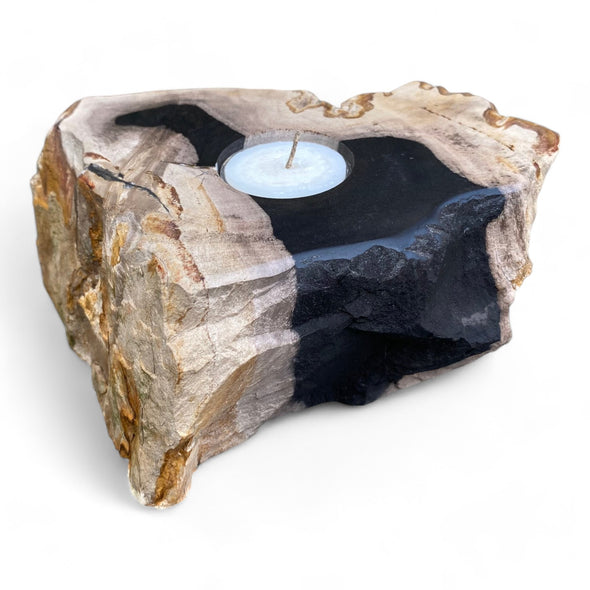 Petrified Wood Single Tealight Candle Holder (2735)