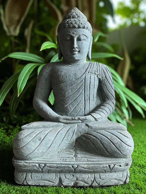 Buddha Statue Meditating Hand Carved Stone 800mm Stone Base (3048)