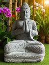 Buddha Statue Praying Hand Carved Stone 800mm Stone Base (3049)