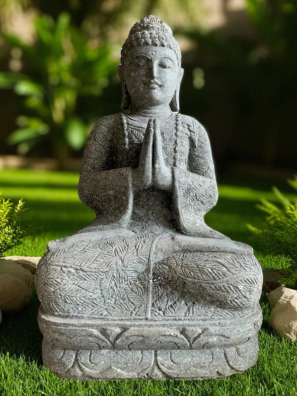 Buddha Statue Praying  Carved Stone 840mm Stone Base (3054)