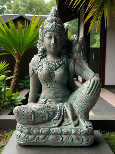 Buddha Statue Sitting Tara Green Copper Finish 650mm (3188)