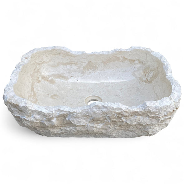 Raw White Marble Natural Stone Basin 520mm x 360mm x 155/130mm (3279)