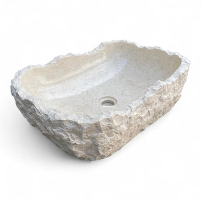 Raw White Marble Natural Stone Basin 520mm x 360mm x 155/130mm (3280)