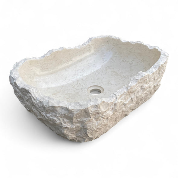 Raw White Marble Natural Stone Basin 520mm x 360mm x 155/130mm (3280)