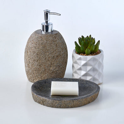 Luxury 2 Piece Raw Stone 180mL Set Soap Dish & Lotion Dispenser
