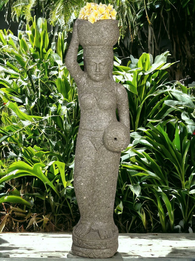 Bali Statue Water Feature With Pot Planter Hand Carved Stone 150cm (793)