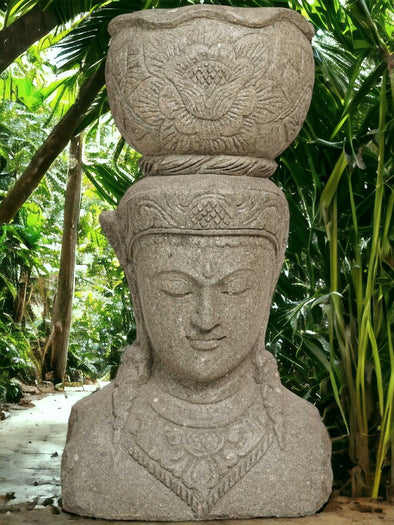 Bali Pot Planter Statue Hand Carved Stone 80cm (774)