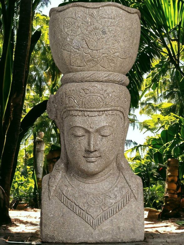 Bali Statue With Pot Planter Hand Carved Stone 100cm (796)