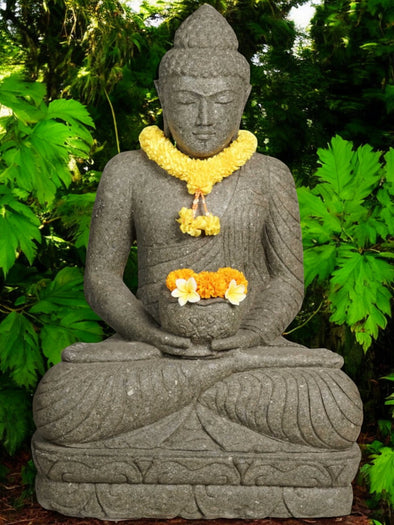 Bali Buddha Statue With Pot Planter Hand Carved Stone 1200mm Height (777)