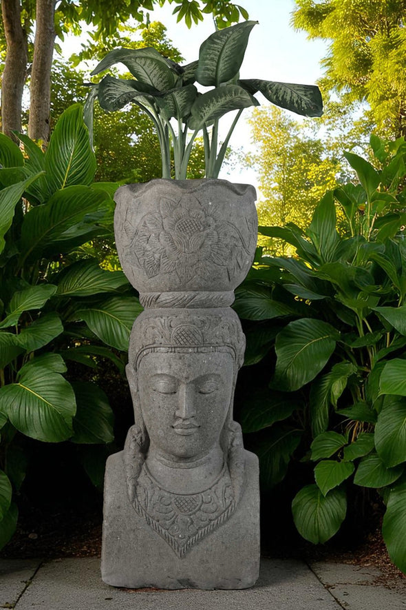 Giant Bali Statue Pot Planter Hand Carved Stone 1520mm Height Stone Base (818)