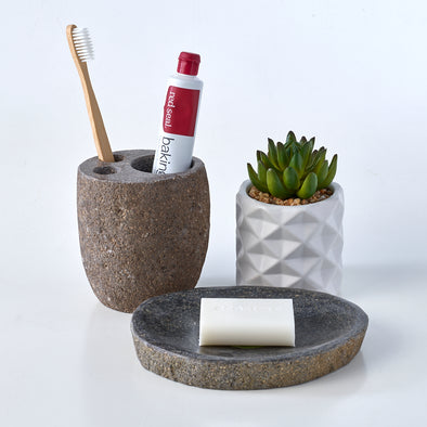 Luxury 2 Piece Raw Stone Bathroom Set Soap Dish & Deluxe Toothbrush Holder
