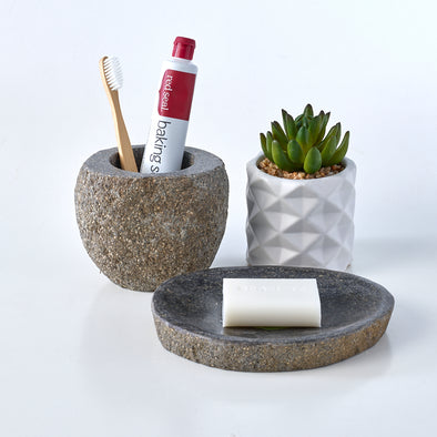 Luxury 2 Piece Raw Stone Bathroom Set Soap Dish & Toothbrush Holder